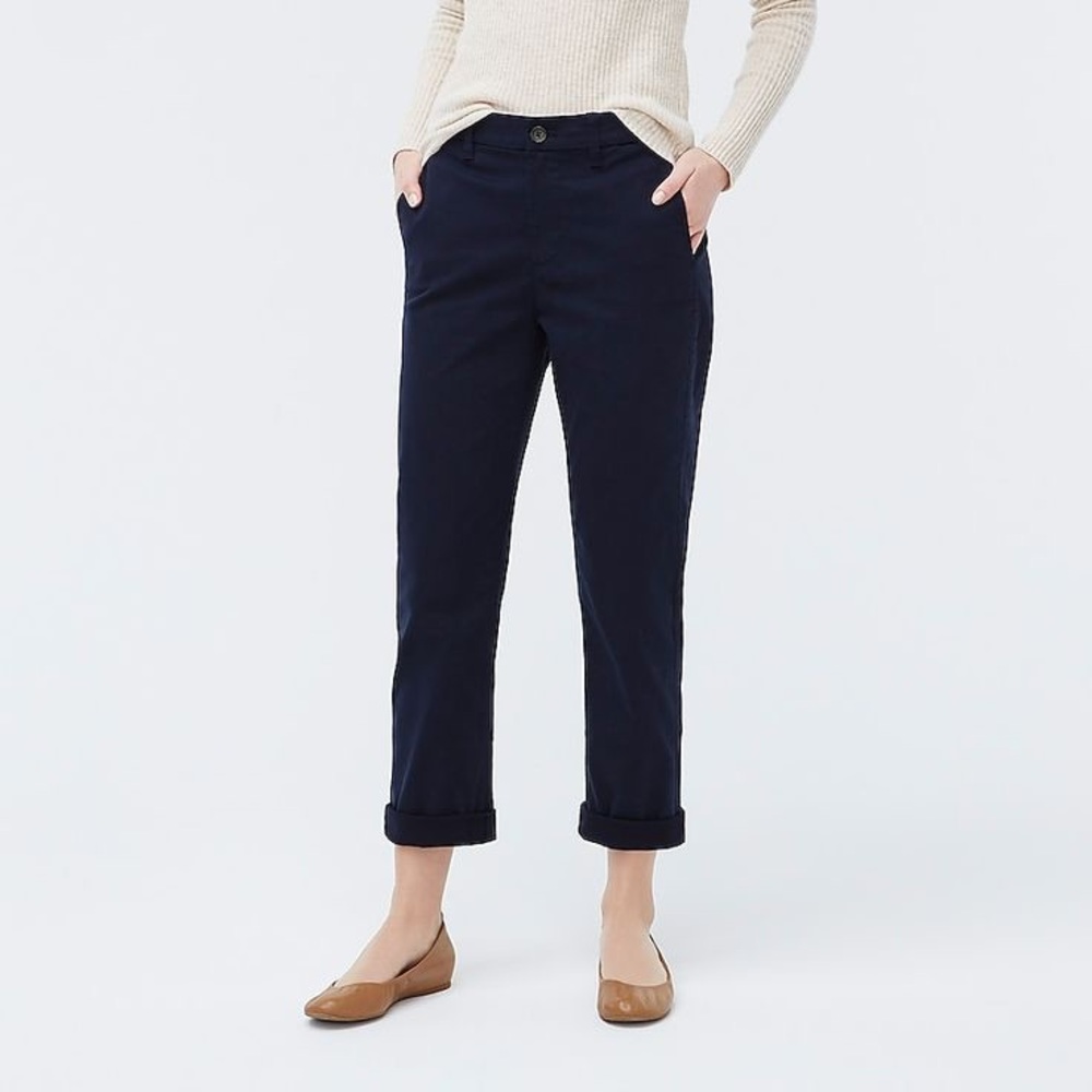 J Crew High Rise Girlfriend Chino Pants in Navy Blue